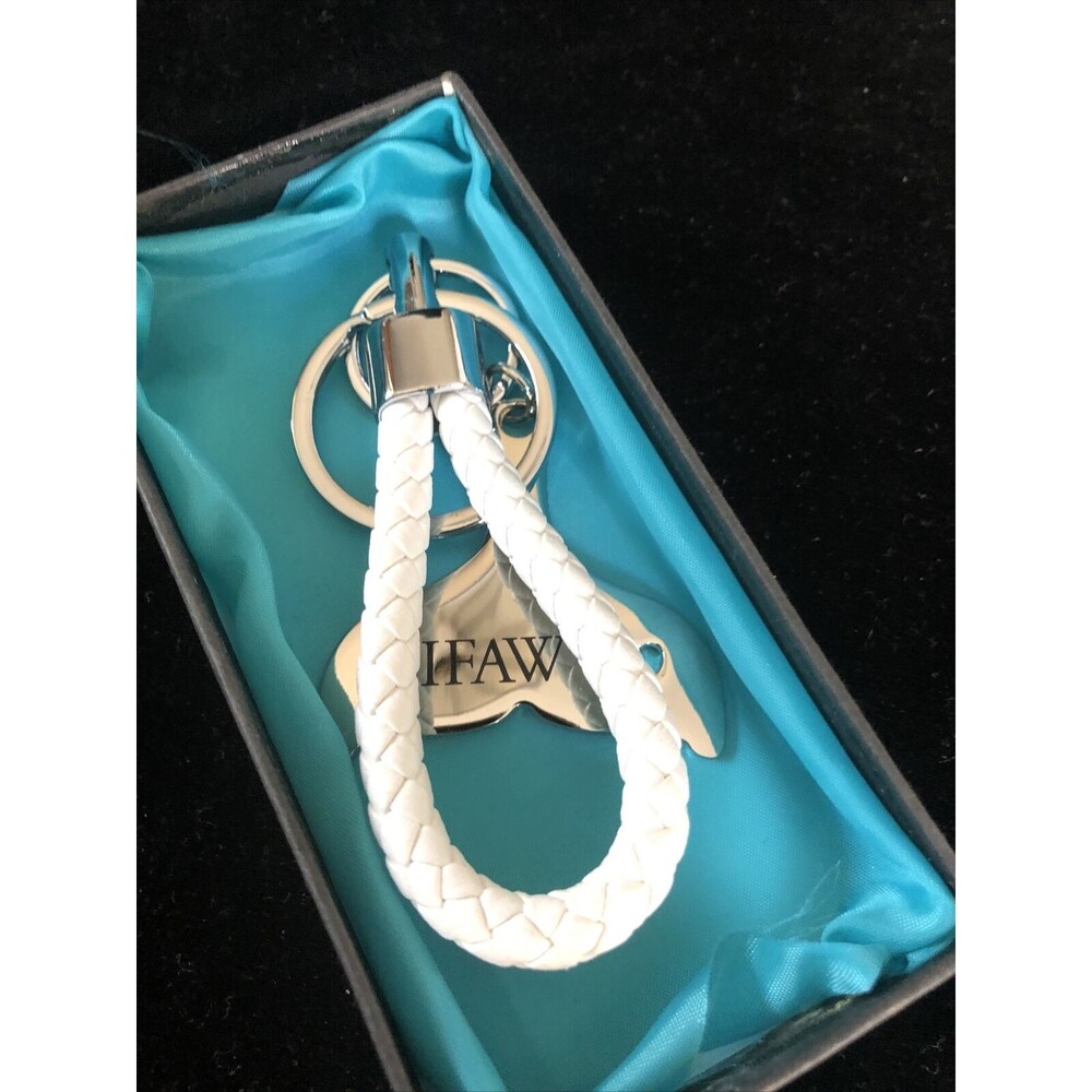 Silver tone IFAW Whale Tail Keychain In Box 2 Key Rings, Tail, Rope With Box - Picture 2 of 4